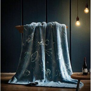 New Moon Space Glow in the Dark Plush Gift Fleece Throw Blanket UFO Spaceship
